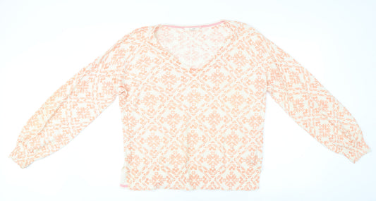 White Stuff Women's Pink V-Neck Geometric Pullover Size 16