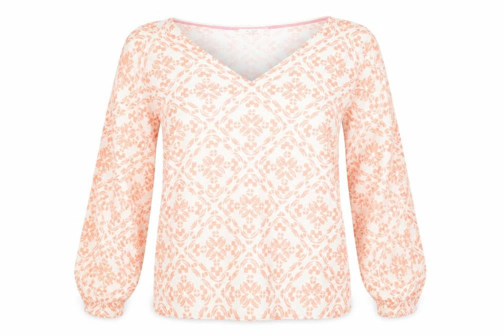 White Stuff Women's Pink V-Neck Geometric Pullover Size 16