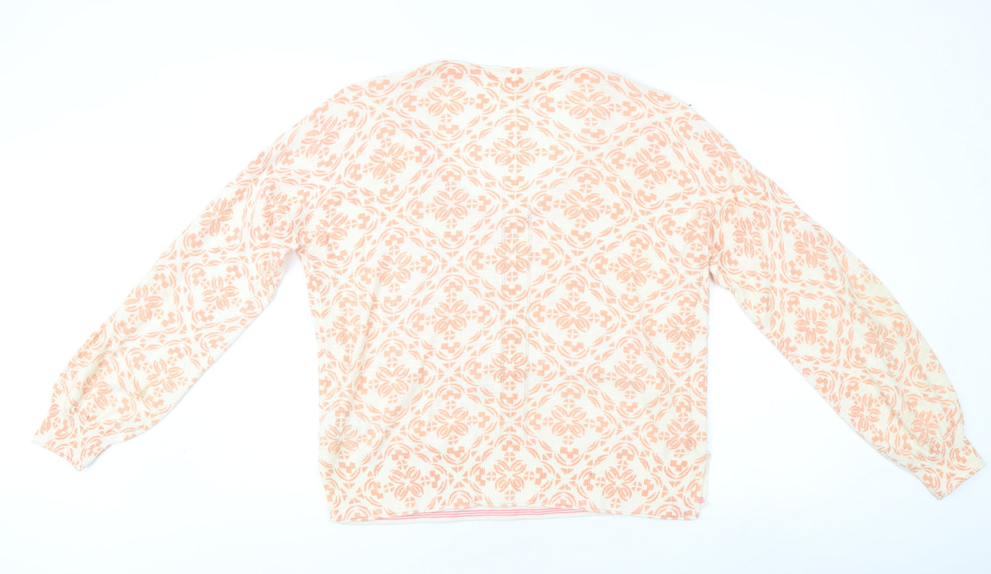 White Stuff Women's Pink V-Neck Geometric Pullover Size 16