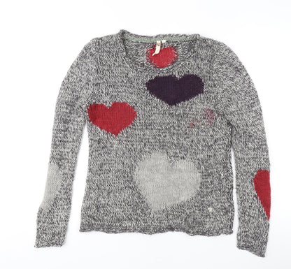 Women's Multicoloured Heart Pullover Jumper Size 10