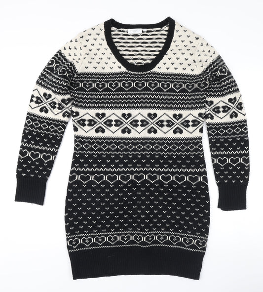 New Look Women's Black V-Neck Geometric Pullover Jumper Size 12
