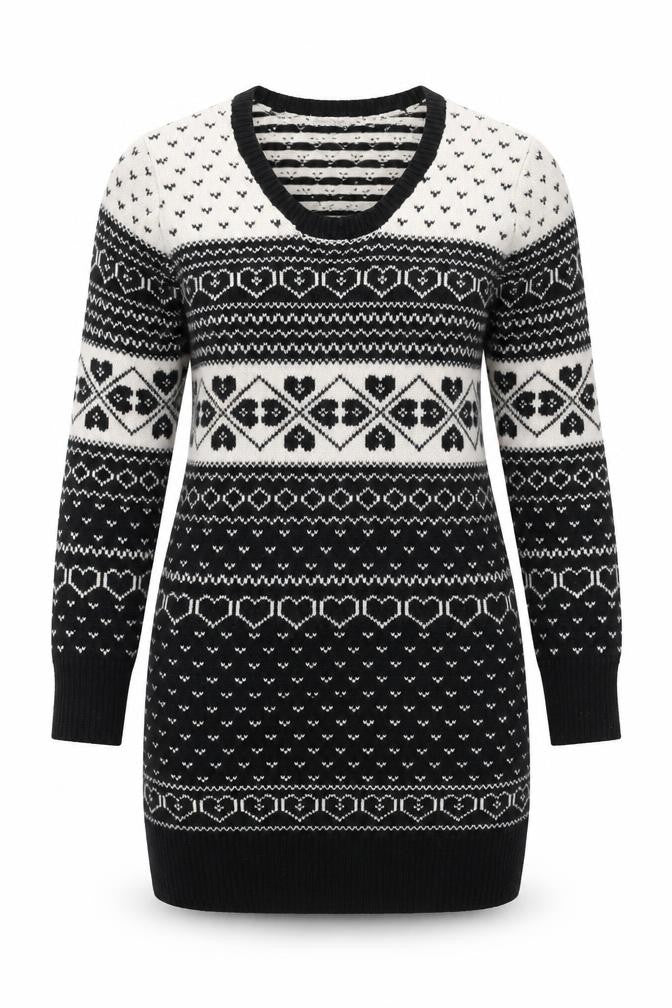 New Look Women's Black V-Neck Geometric Pullover Jumper Size 12