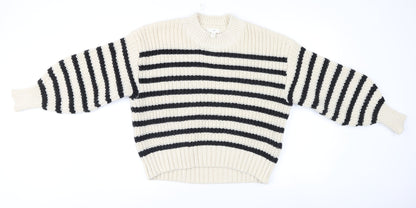 H&M Women's Beige Striped Pullover Jumper, M
