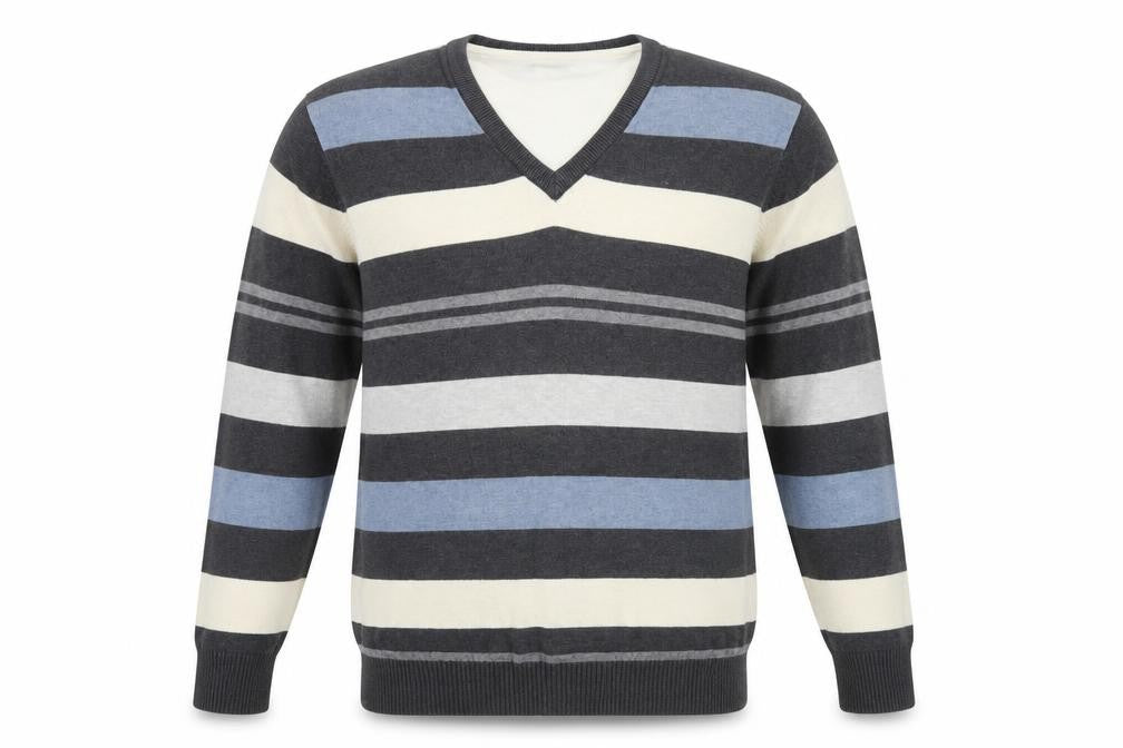 Next Men's Grey Striped V-Neck Pullover Jumper M