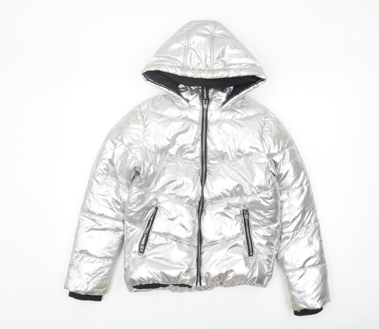 Pineapple Girls Silver Puffer Jacket 11-12 Years Hooded Winter