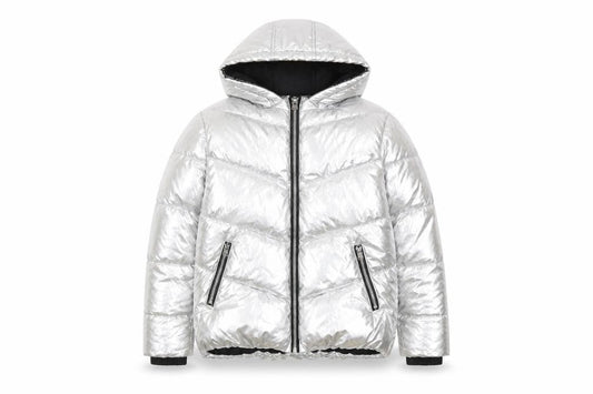 Pineapple Girls Silver Puffer Jacket 11-12 Years Hooded Winter