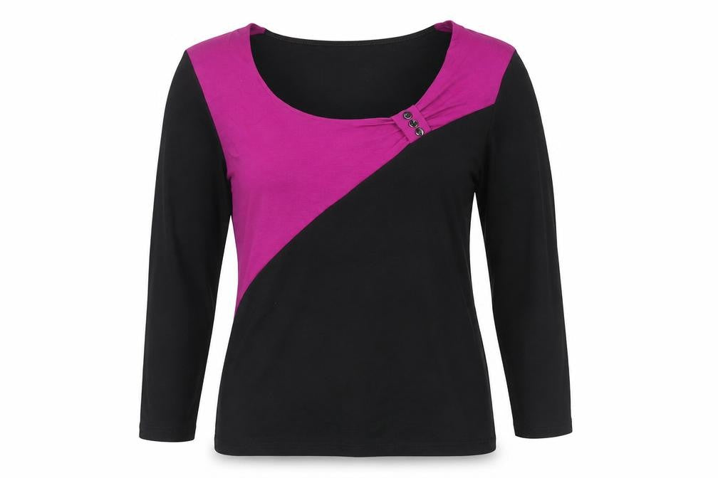 Precis Women's Black Pink 3/4 Sleeve Colourblock Top