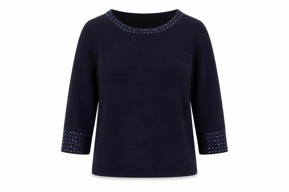 Windsmoor Women's Blue Pullover M Beaded Trim Jumper