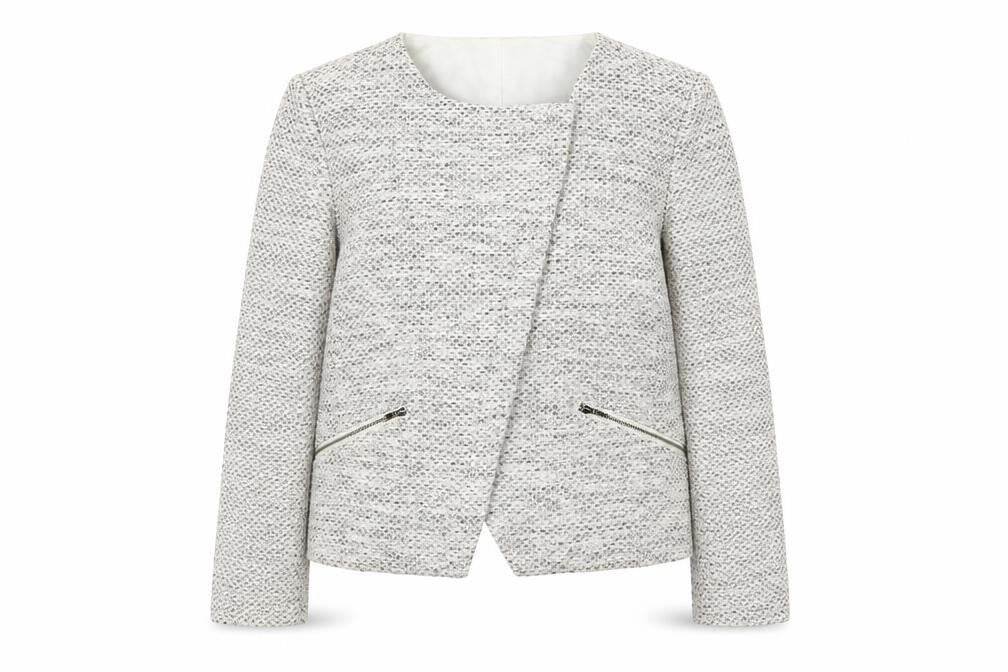 PURE Women's Grey Tweed Jacket Size 16 with Zipped Pockets