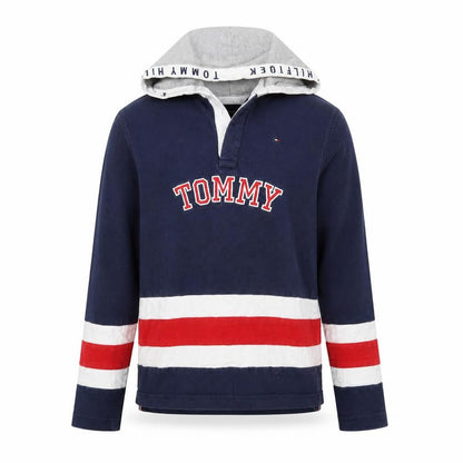 Tommy Hilfiger Boys Blue Hoodie, Size L, Logo Striped Design