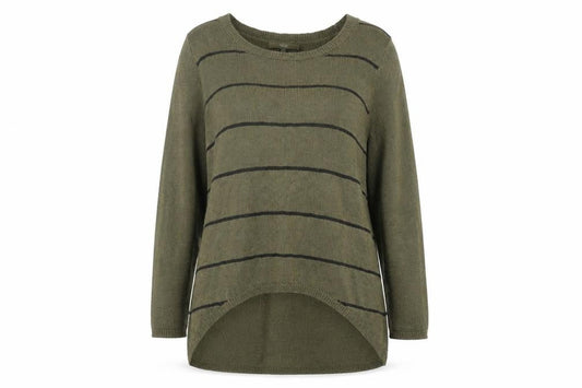 Next Women's Green Striped Jumper, Size 14, 3/4 Sleeve, Lightweight