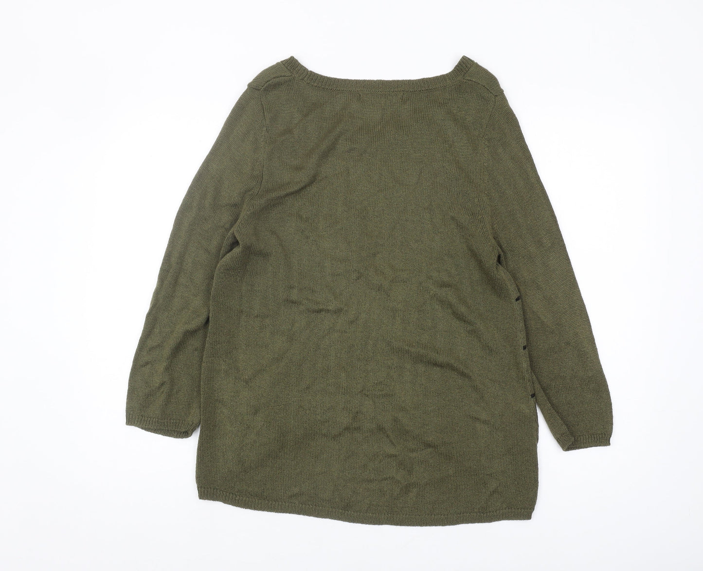 Next Women's Green Striped Jumper, Size 14, 3/4 Sleeve, Lightweight