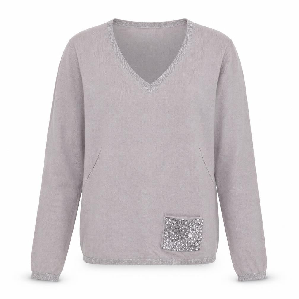 Berenice Women's Grey V-Neck Sequin Pullover, Size S