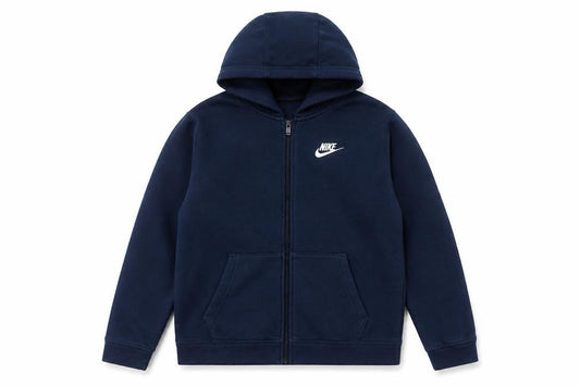 Front view of Nike boys’ blue full zip hoodie xl with pockets