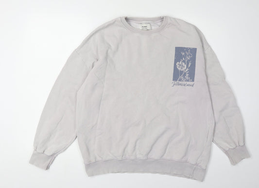 Pull & Bear Men's Grey Floral Graphic Sweatshirt M