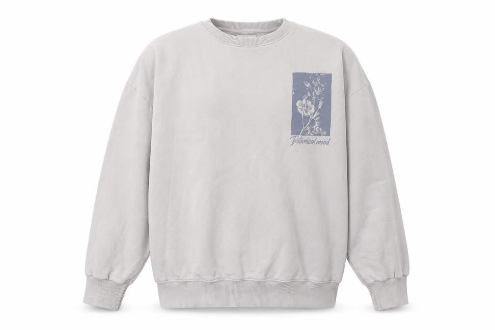 Pull & Bear Men's Grey Floral Graphic Sweatshirt M