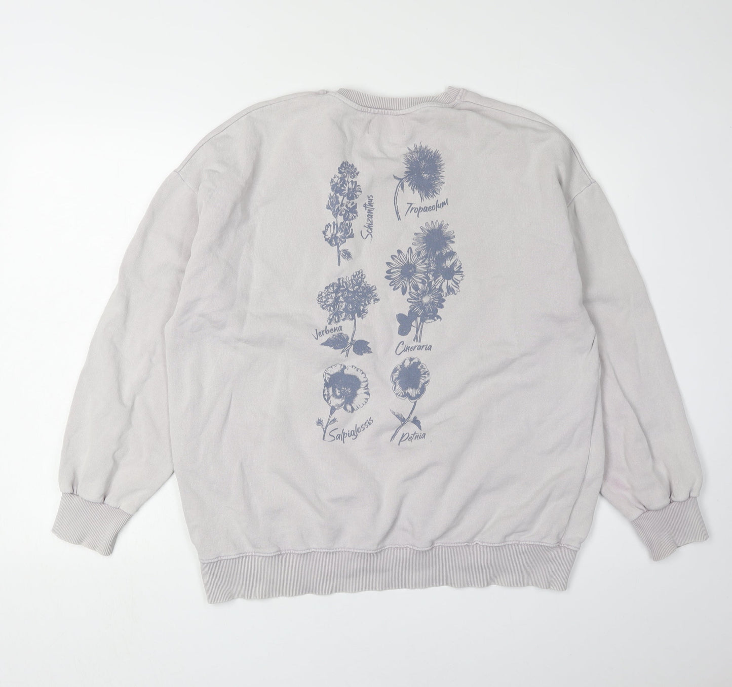 Pull & Bear Men's Grey Floral Graphic Sweatshirt M