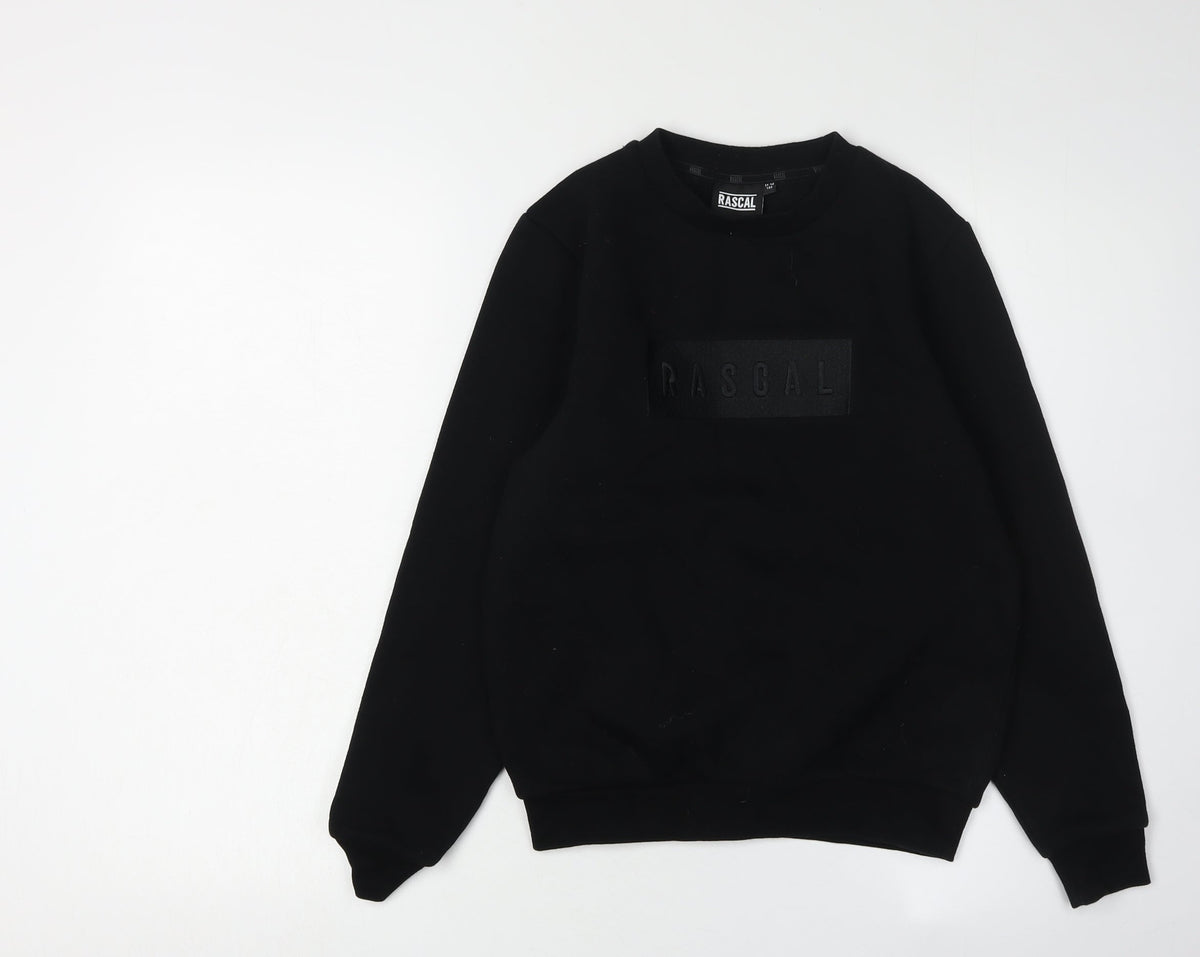 Additional front view of Rascal boys’ black sweatshirt, 11-12 years, pullover logo