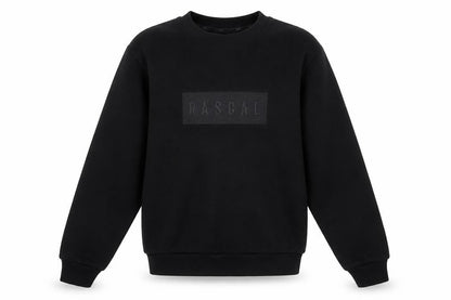 Front view of Rascal boys’ black sweatshirt, 11-12 years, pullover logo