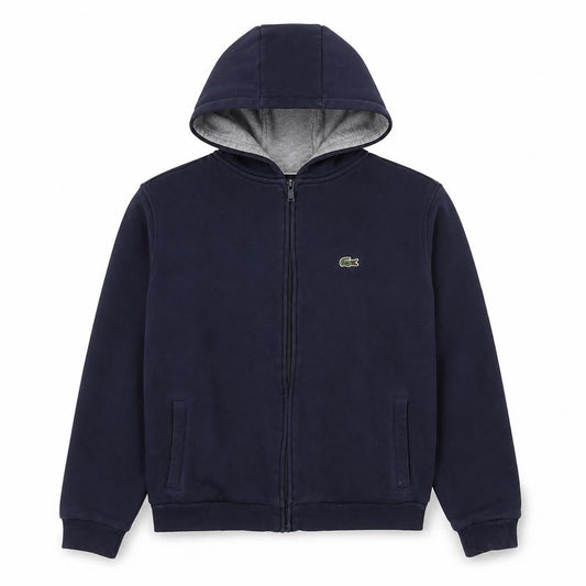 Front view of Lacoste boys’ blue full zip hoodie, size 16, years
