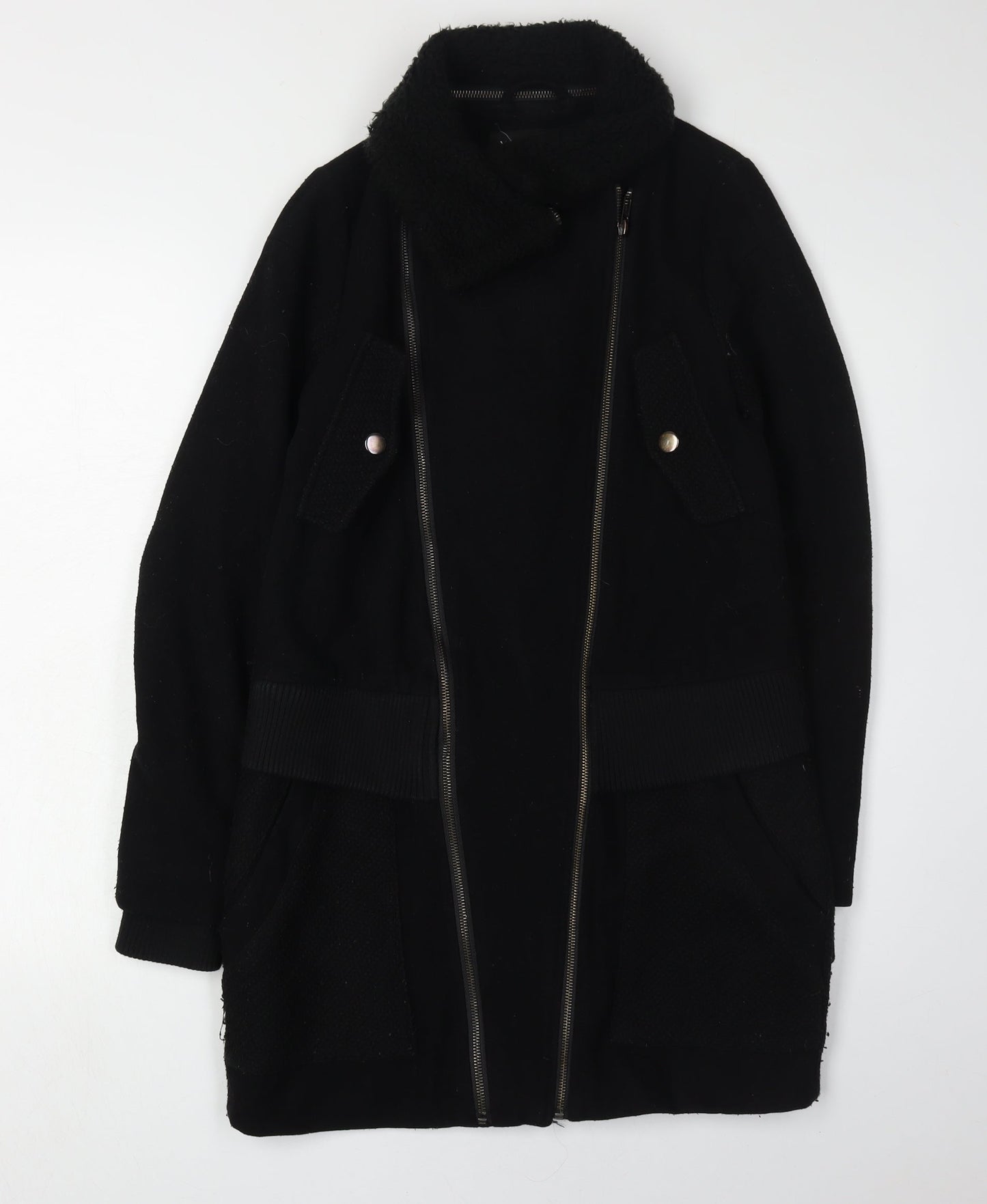 Warehouse Women's Black Wool Overcoat Size 8