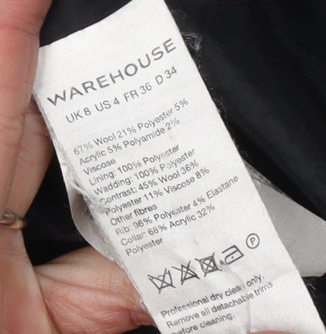 Warehouse Women's Black Wool Overcoat Size 8