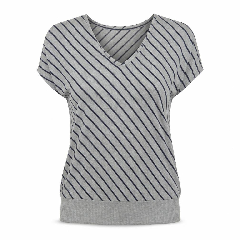 Timing Women's Grey Striped V-Neck Top Size S