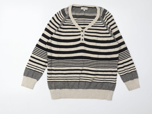 CC Women Black Henley Striped Jumper Size L