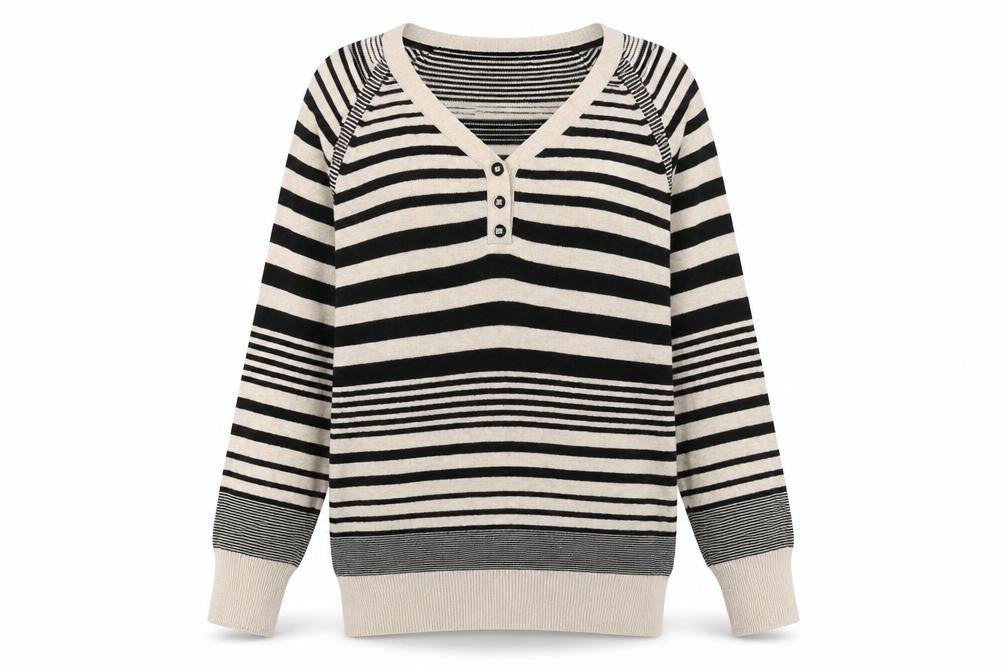 Country Casuals Women Black Henley Striped Jumper Size L