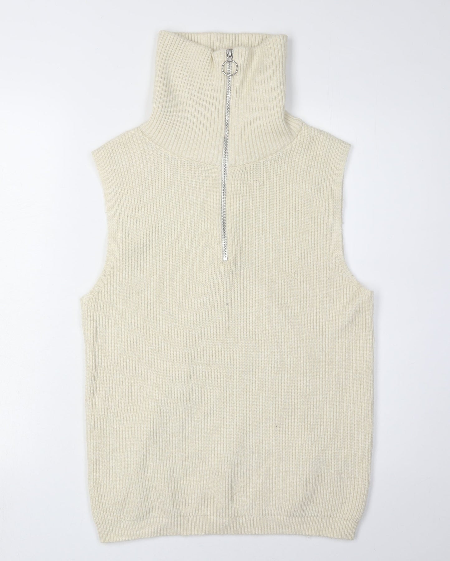 Vila Women's Ivory Full Zip High Neck Vest - Size 12