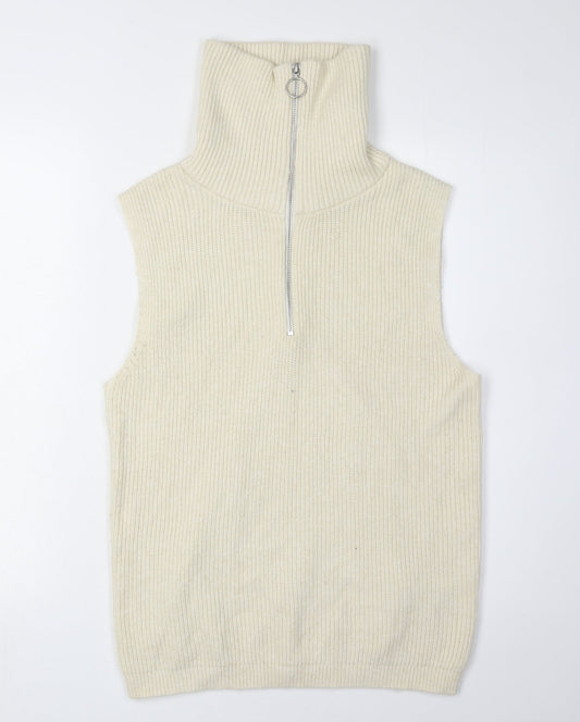 Vila Women's Ivory Full Zip High Neck Vest - Size 12