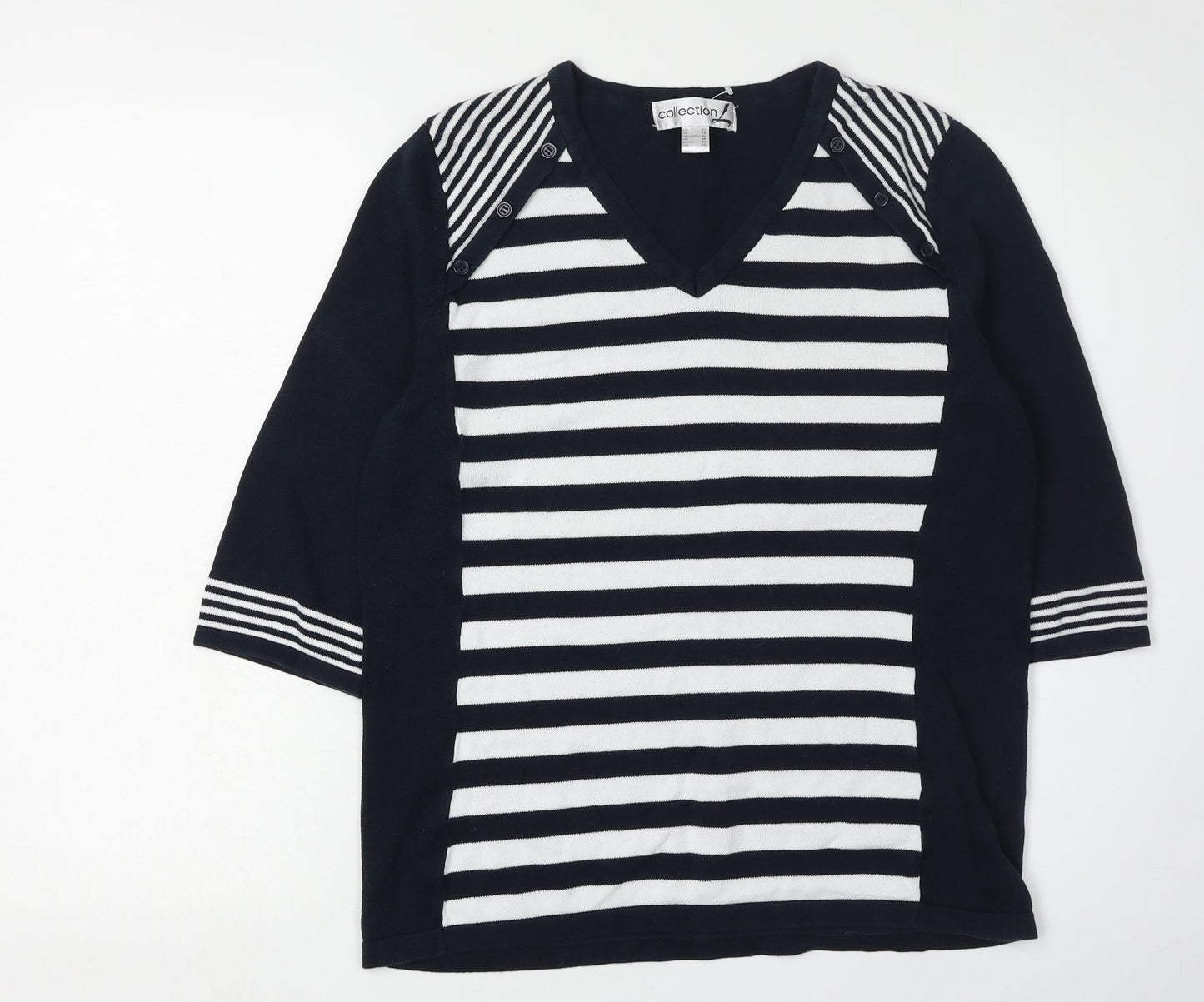 Collection L Women's Black Striped Pullover Jumper Size 14