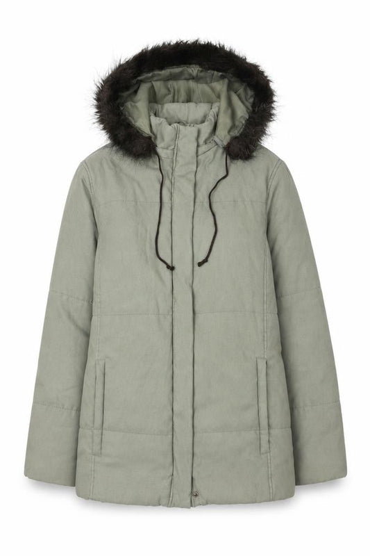 Debenhams Women's Green Parka Coat, Size 12, Fur Trim Hood