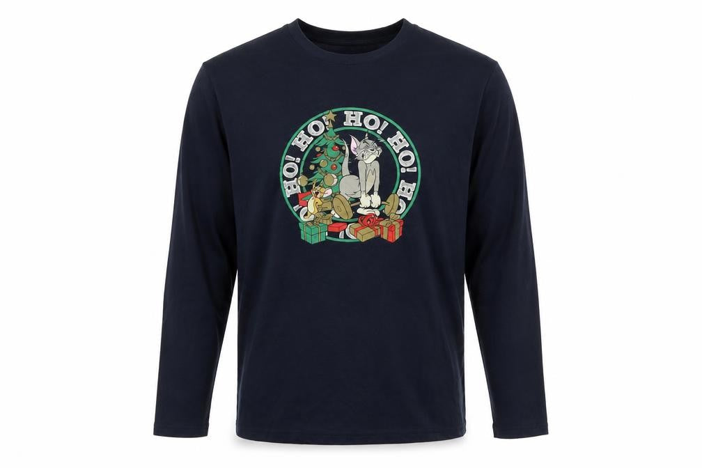 Men's Blue Tom & Jerry Christmas T-Shirt, Size L