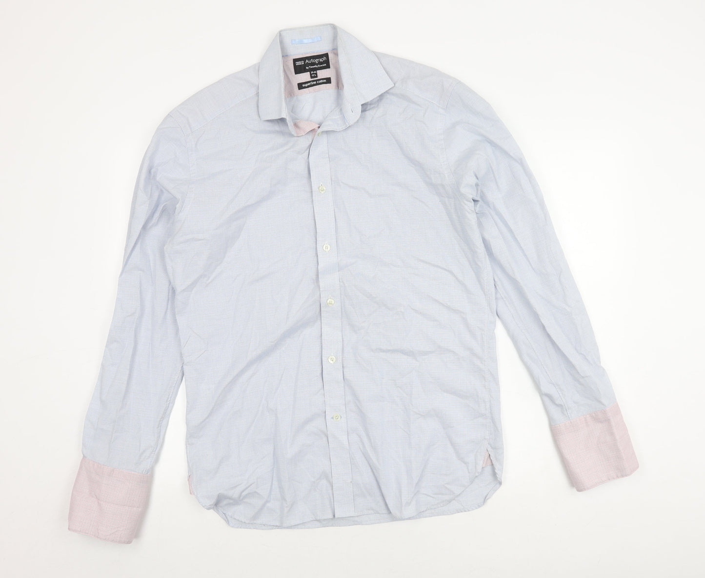 Marks & Spencer Men's Blue Check Dress Shirt, 15.5