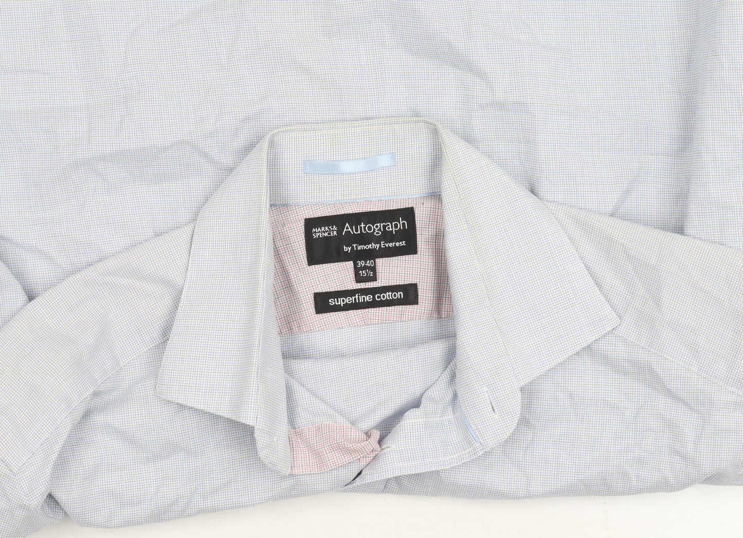Marks & Spencer Men's Blue Check Dress Shirt, 15.5