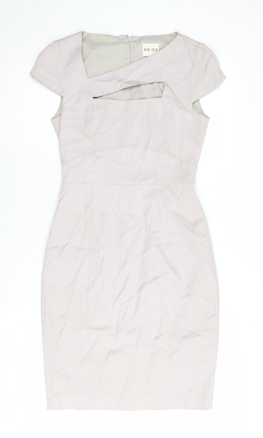 Reiss Women Beige Sheath Dress UK 6, Cutout Detail, Elegant