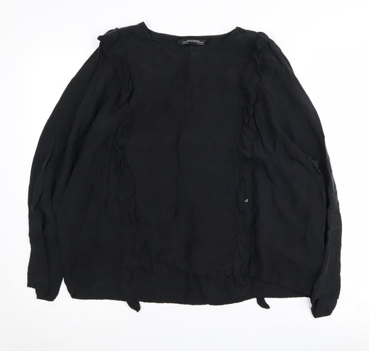 Zara Woman Black Ruffle Blouse for Women, Size M