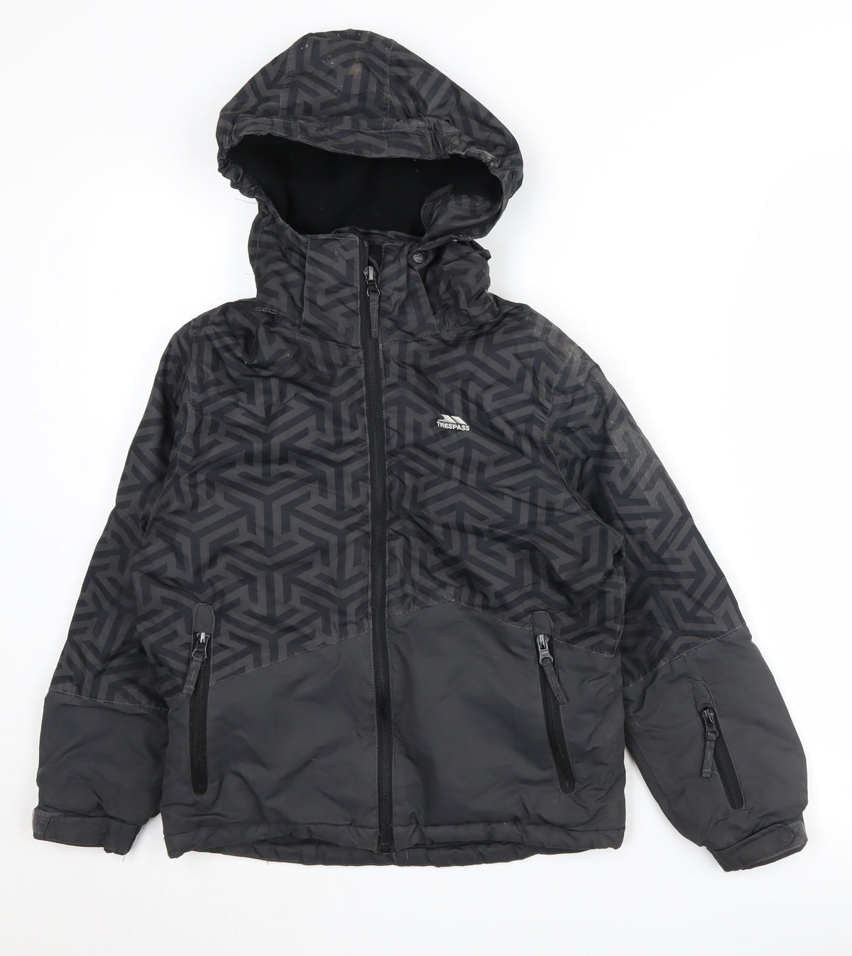 Additional front view of Trespass boys’ black puffer jacket 7-8 years waterproof