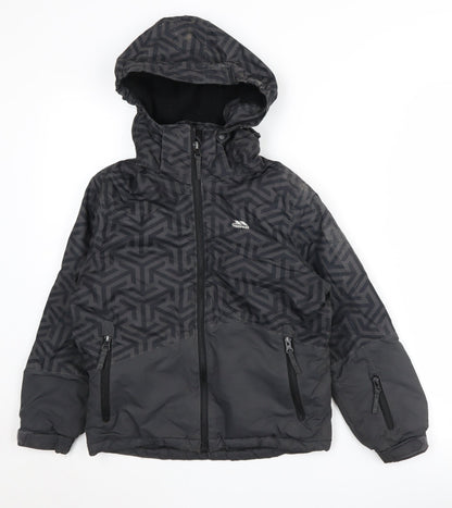 Additional front view of Trespass boys’ black puffer jacket 7-8 years waterproof