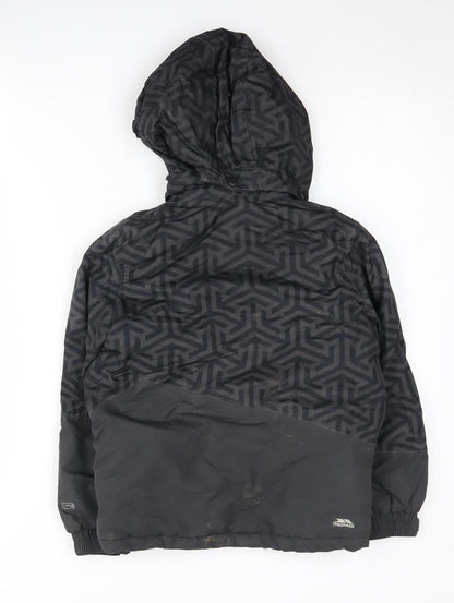 Back view of Trespass boys’ black puffer jacket 7-8 years waterproof