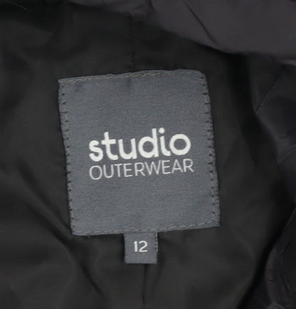 Studio Women's Black Puffer Jacket, Size 12, Mid-Length