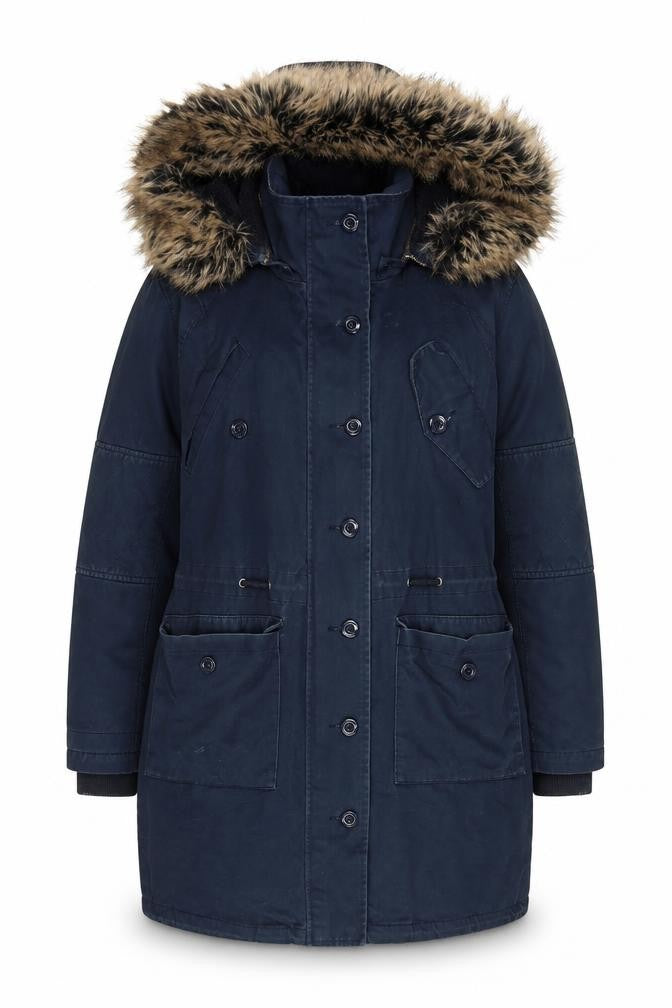 hush Women's Blue Parka Size 6, Fur Trim, Hooded, Lined