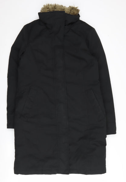 Warehouse Women's Black Parka Coat with Fur Trim Size 12