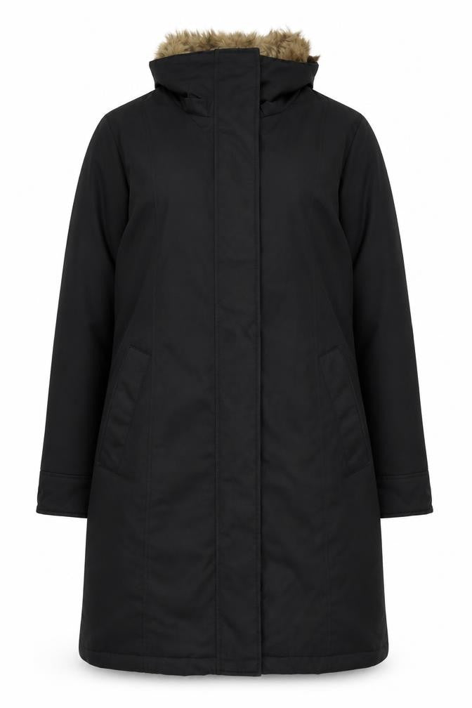 Warehouse Women's Black Parka Coat with Fur Trim Size 12