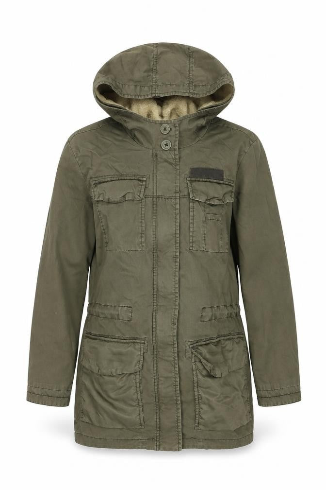 Front view of EDC Women's Green Parka Jacket with Hood -, size S