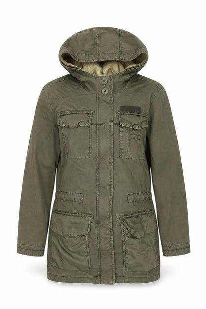 Front view of EDC Women's Green Parka Jacket with Hood -, size S