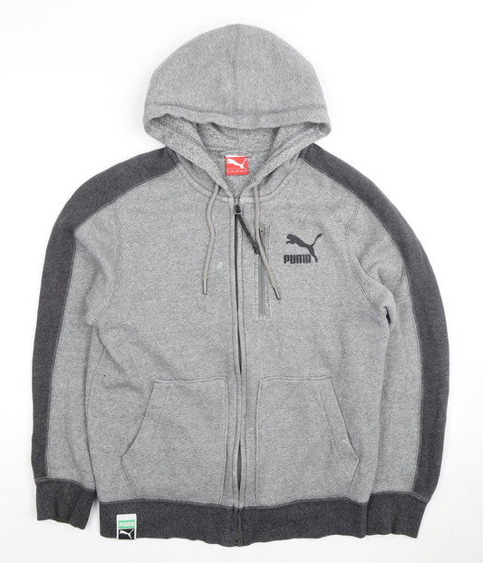 Puma Men's Grey Full Zip Hoodie S, Logo Detail