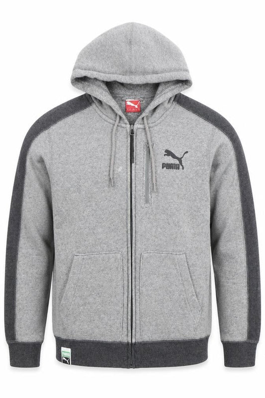 Puma Men's Grey Full Zip Hoodie S, Logo Detail