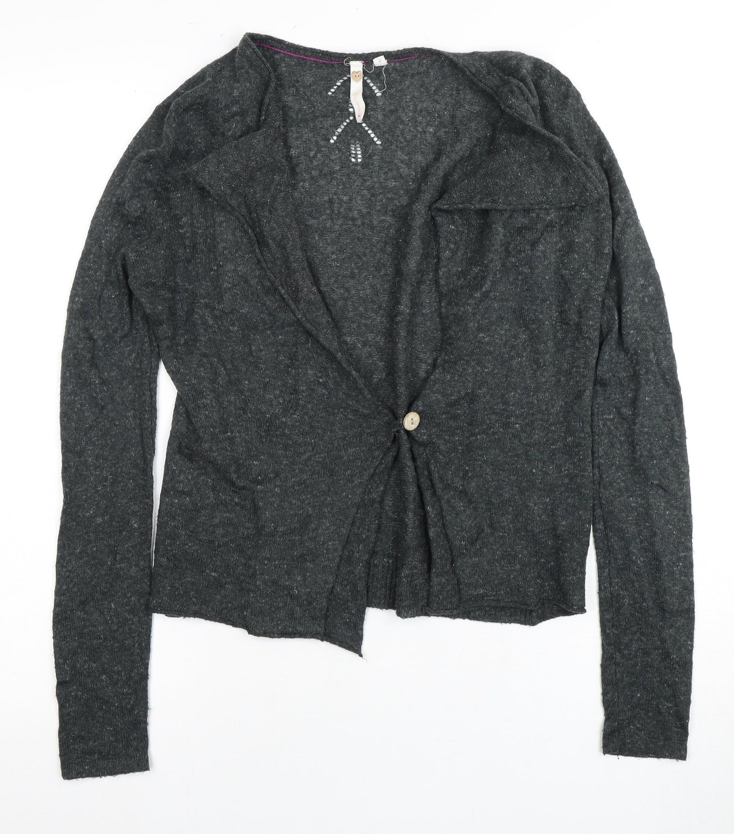 Women's Grey Wool Blend Cardigan, Size 8 - Lightweight